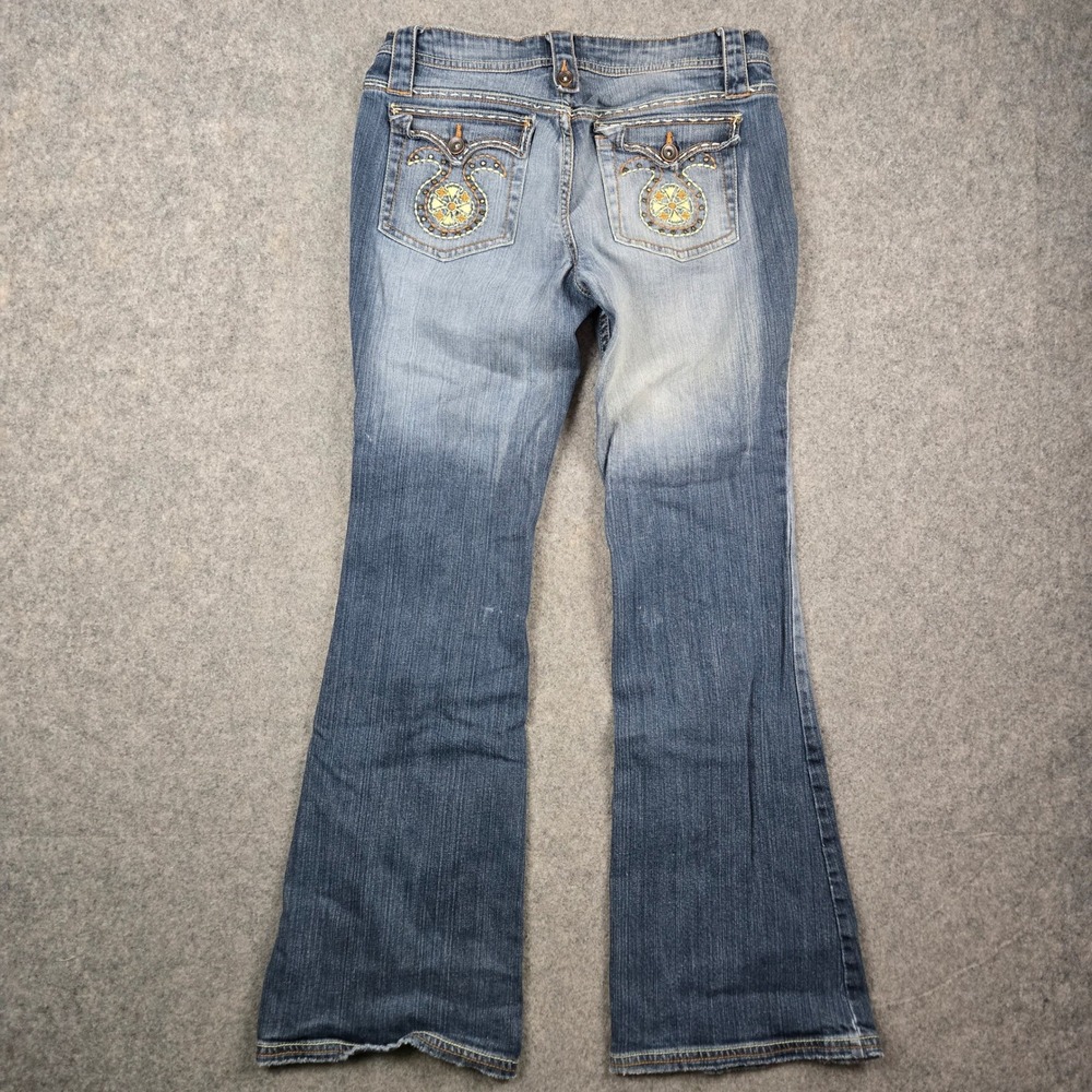 Y2K No Boundaries‎ Flare Jeans Womens 30x30 Blue Low Rise Flap Pocket Boho VTG